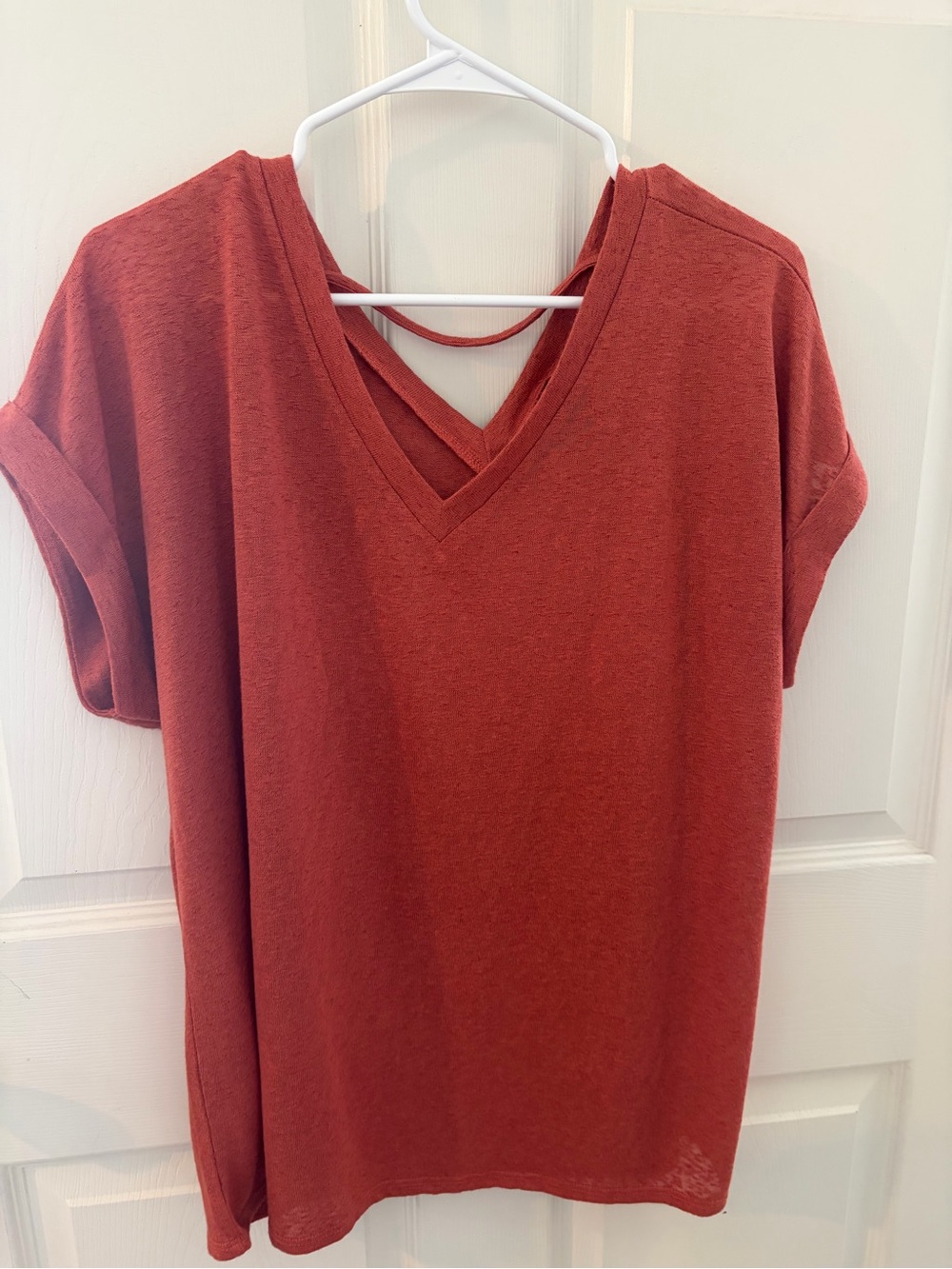 Bobeau Rust Orange V-Neck Back Strap Top XXL Short Sleeve Blouse